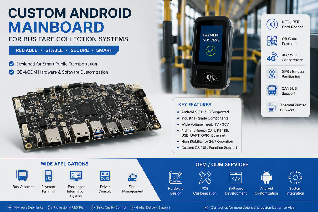 Custom Android Mainboard for Bus Fare Collection Systems Custom Android Mainboard for Bus Fare Collection Systems