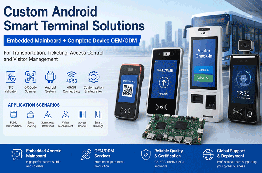 Custom Android Smart Terminal Solutions for Transportation, Ticketing and Access Control