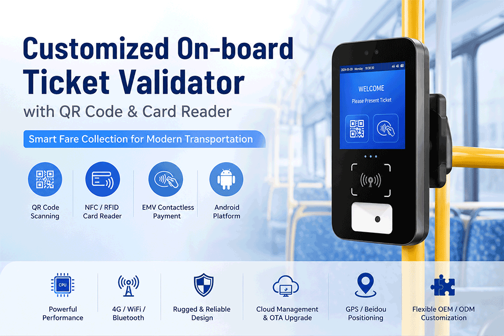 Customized On-board Ticket Validator with QR Code & Card Reader